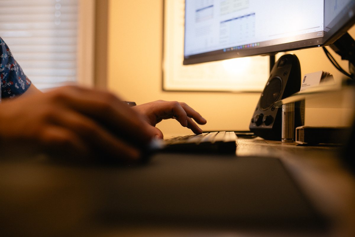 Reviewing financials on a computer